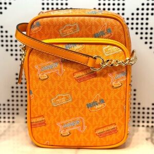 Michael Kors Medium Jet Set Travel NS Chain Xbody Bag Pop Orange Multi